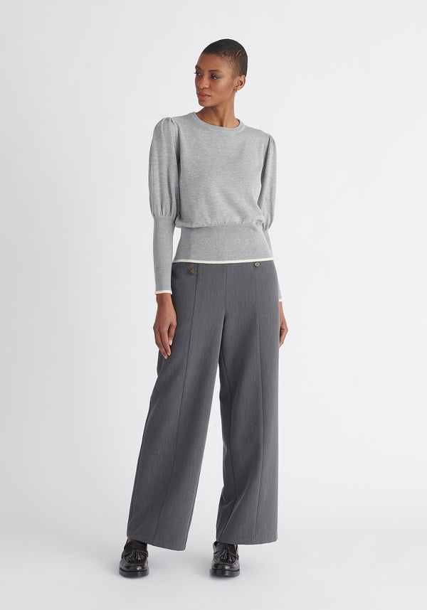 Paisie Contrast Colour Edge Knitted Top in Light Grey